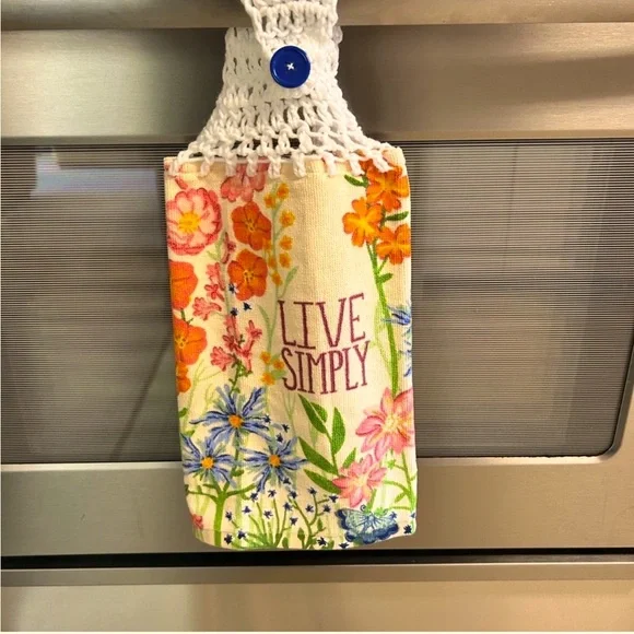 Hand Crafted Colorful Floral Hanging Hand Towel Crochet Top Live Simply Logo - Picture 7 of 10